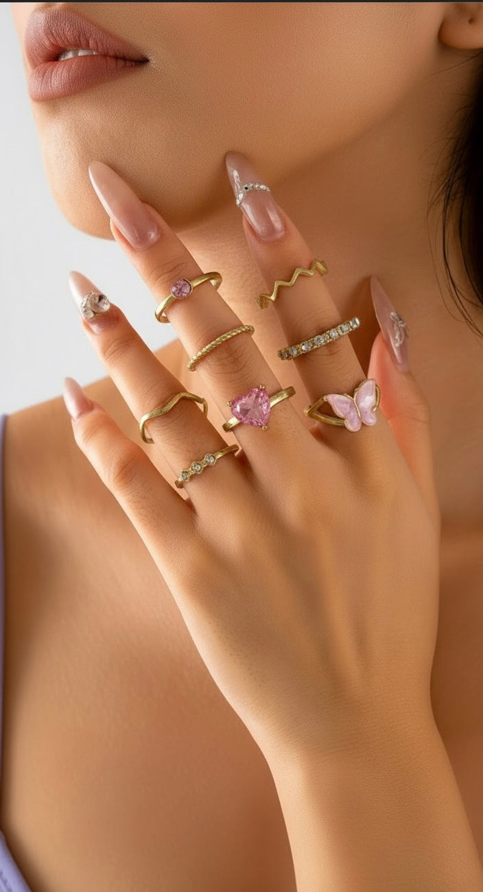 Pink Whisper 8 Pcs Ring Set
