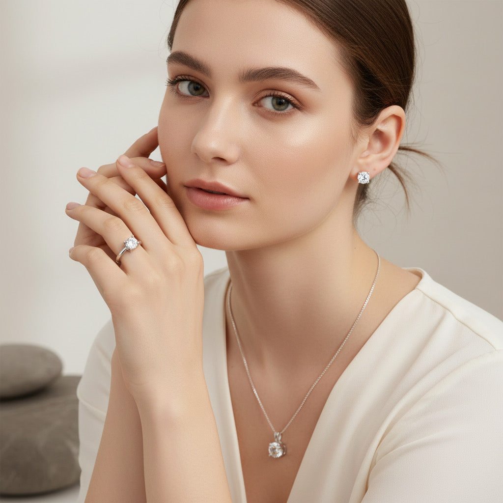 Aura Diamond Silver Jewellery Set
