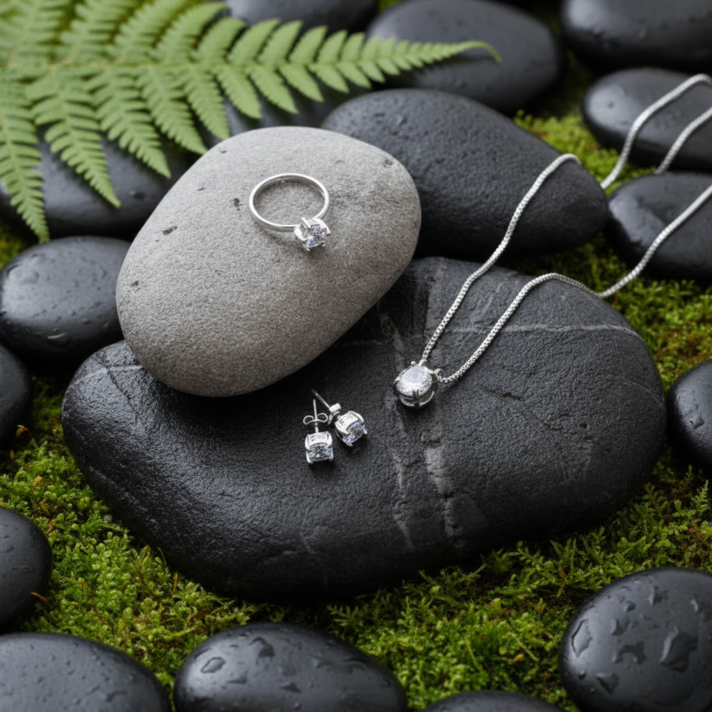 Aura Diamond Silver Jewellery Set